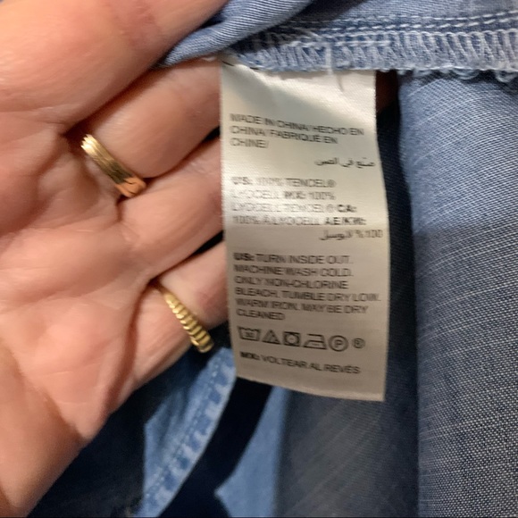 Chico’s Half Button Denim Blouse with Roll Sleeves - Picture 12 of 16